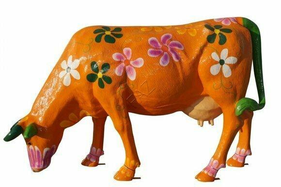 Design Figur Kuh Blumen Statue Skulptur Figuren Skulpturen Dekoration