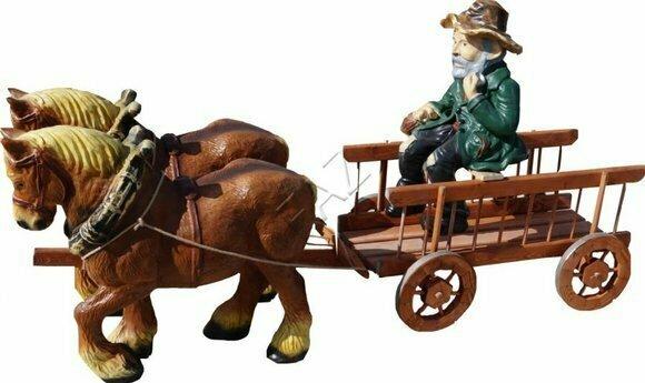 Design Pferde mit Wagen Figur Garten Statue Skulptur Figuren Skulpturen