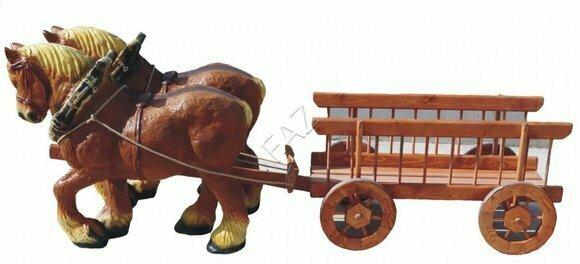 Design Pferde mit Wagen Figur Garten Statue Skulptur Figuren Skulpturen