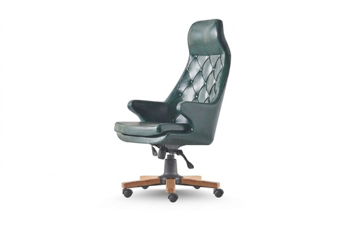 Chefsessel Chesterfield Modern Rollen Grün Leder Klassisch Drehsessel