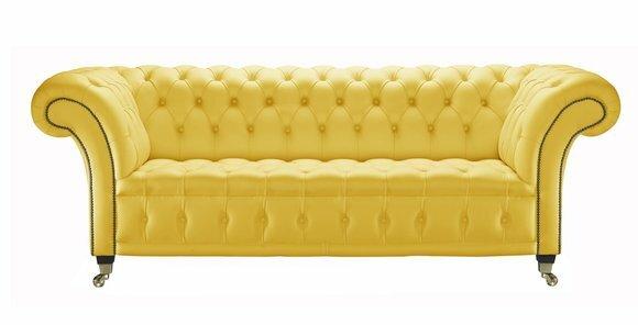 Design Chesterfield Sofagarnitur 2-Sitzer Couch Leder Gelb Couch