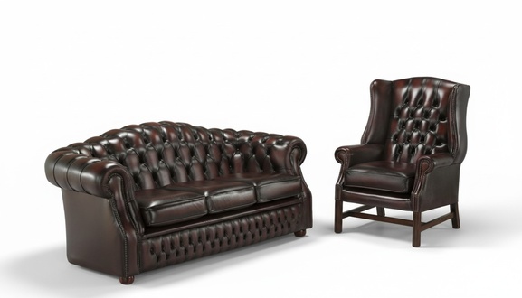 Chesterfield 3-Sitzer + Ohrensessel Sofagarnitur Sofa Couch Sofas