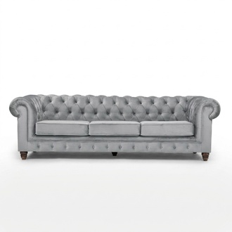 Chesterfield 5 Sitzer Klassische Luxus Sofa Textil Leder Couch Silber
