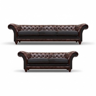 Chesterfield Braun-Graue Wohnzimmer Couchgarnitur Moderne Sofas 2tlg