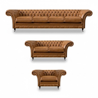 Chesterfield Braun Sofas Komplett 4+2+1 Sitzer Wohnzimmer Sofagarnitur