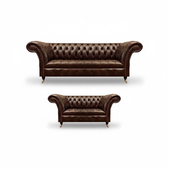 Chesterfield Braune Ledersofas Edle Wohnzimmer Couchen 2tlg Garnitur