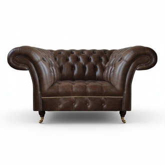 Chesterfield Brauner Ledersessel Wohnzimmer Einsitzer Designer Möbel