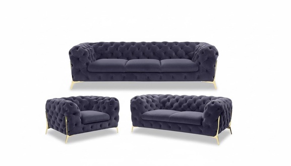 Chesterfield Couch Polster Sitz Garnitur 3+1+1 Sitzer Samt Designer Couchen Neu