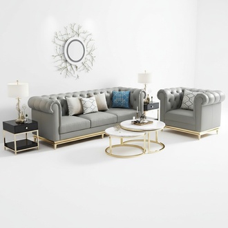 Chesterfield Couch Polster Sitz Garnitur Sofa 3+1 Leder Wohnzimmer Leder