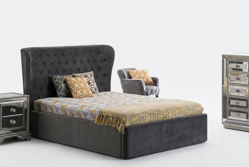 Chesterfield Design Bett 180x200cm Graue Schlafzimmer Betten Hotel Polster