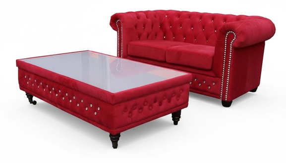 Chesterfield Design Couchtisch Glastisch Tisch Polster Sofa Beistell Tische Neu