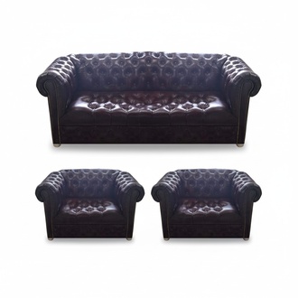 Chesterfield Design Luxus Polster Sofa Couch Sitz Garnitur 2x Sessel Leder