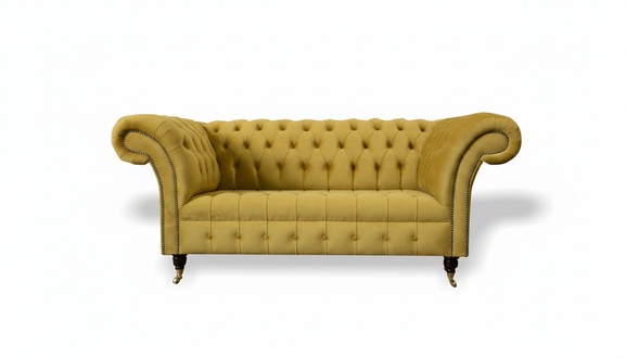 Chesterfield Design Luxus Polster Sofa Couch Sitz Garnitur Leder Textil Gelb Neu