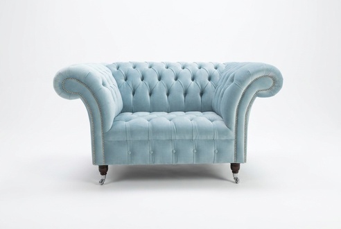 Chesterfield Design Stoff Couch Sessel 1.5 Sitzer Polster Sofas Lounge Blau