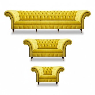 Chesterfield Gelb Sofagarnitur Wohnzimmer Möbel Sofa Couch Textil Sessel