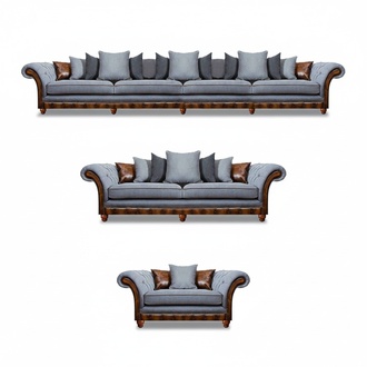 Chesterfield Grau Sofagarnitur 3tlg Moderne Couchen Luxuriöse Wohnzimmer