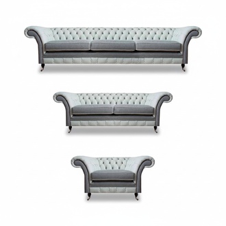 Chesterfield Grau Sofagarnitur 3tlg Design Möbel Polstermöbel Wohnzimmer
