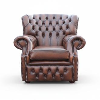 Chesterfield Leder Dunkelbraun Ohrensessel 1 Sitzer Designer Fernseh