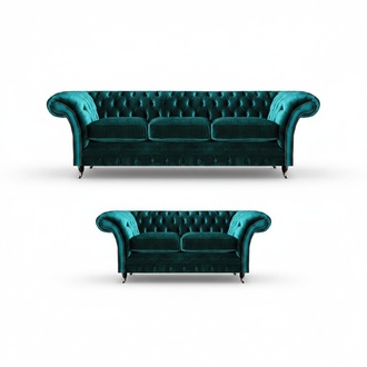 Chesterfield Luxus Design Einrichtung Grün Dreisitzer mit Zweisitzer Sofas
