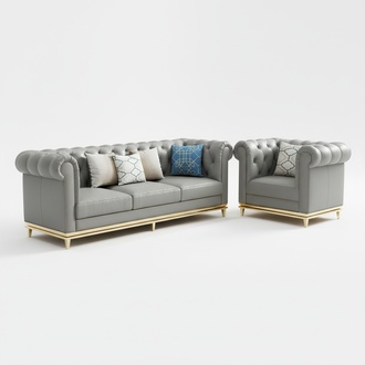 Chesterfield Metall Couch Polster Sitz Garnitur Sofa Leder Design Garnituren 3+1