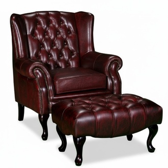 Chesterfield Ohrensessel + Hocker Sessel Couch Polster Set Samt Textil SOFORT