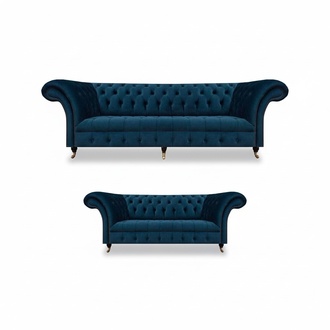 Chesterfield Polstermöbel Designer Blaue Wohnzimmer Couchen 2tlg Set
