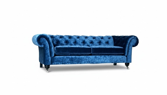 Chesterfield Samt Sofa 3 Sitzer Designer Blau Couchen Couch Stoff