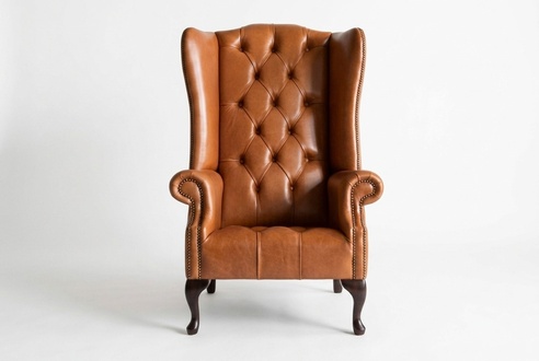 Chesterfield Sessel Ohrensessel Sofa Textil Stoff Couchen Polster Braun