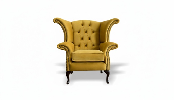 Chesterfield Sessel Textil Gelber Stoff Ohrensessel Möbel Wohnzimmer Neu