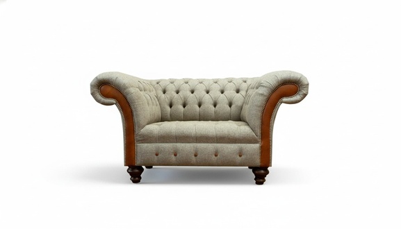 Chesterfield Sessel Textil Sofa Stoff Couch Polster Sofas Couchen 150cm Beige