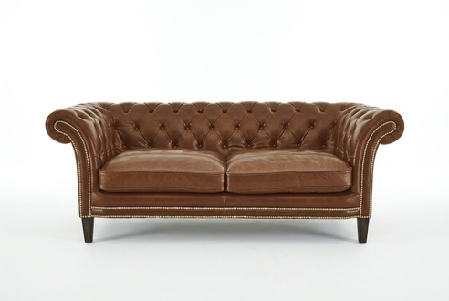 Chesterfield Mens Club Sofa Couch Leder Polster Zweisitzer Braun