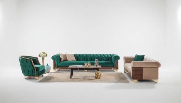 Chesterfield Sofagarnitur 431 Sitzer Sofas Sessel Stoff Luxus Neu