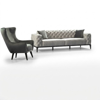 Chesterfield Sofagarnitur Sofa 31 Sitzer Stoff Grau Luxus Sofas Weiß