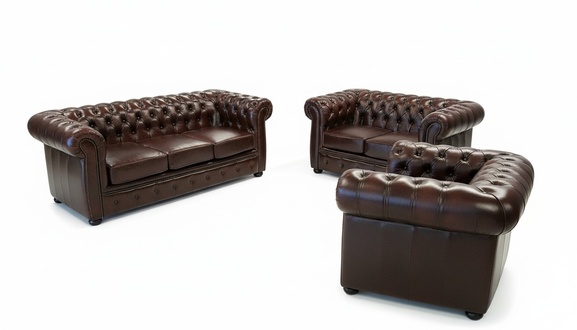 Chesterfield Sofagarnitur Sofa Couch 3+2+1 Polster Garnitur 100% Leder Antik Rot