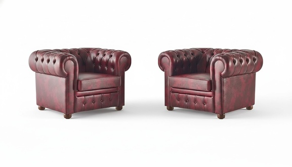 Chesterfield Weiche Sessel Set Bordeaux Einfarbig Klassisch Knöpfen Leder