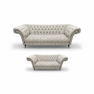 Chesterfield Weiße Ledersofa Garnitur Wohnzimmer Sitzmöbel Edle Couchen