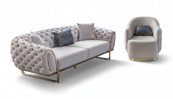 Chesterfield Weißes Sofa Set Edler 3-Sitzer Sessel 2tlg