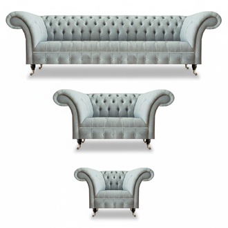 Chesterfield Wohnzimmer Garnitur Hellgraue Polstercouchen 3tlg Sitzset