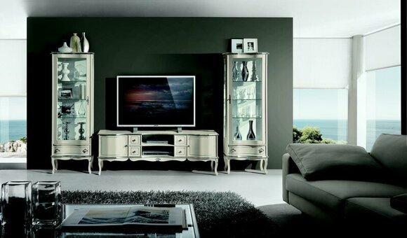 Schicke Set Garnitur 3tlg Rtv mit 2x Vitrine Italienische Möbel Wohnwand Schrank