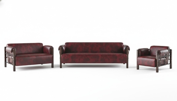 Couch Bordeaux Ledersofas Holz Komplett 3tlg 3-Sitzer 2-Sitzer Sessel