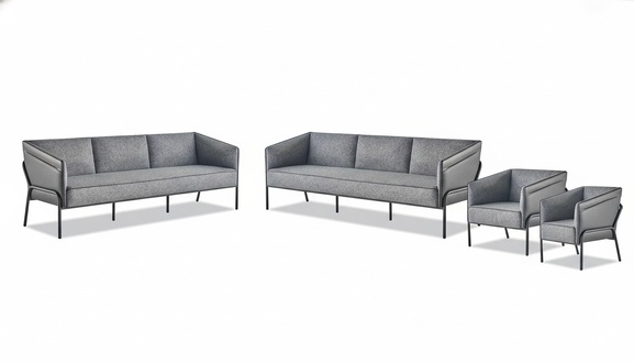 Couch Sessel Sofagarnituren 3-Sitzer Lehnsessel Grau Textil Leder Holz