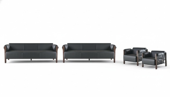 Couch Sofas Sitzmöbel Holz 3-Sitzer 2x Sessel Schwarz Ledesofa 4tlg.