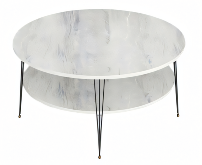 Moderner weißer Couchtisch aus Holz mit Edelstahl-Details