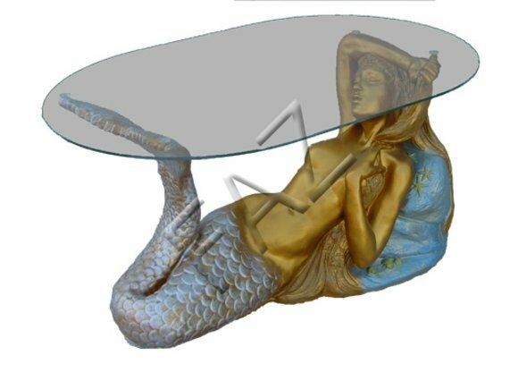 Design Tisch Meerjungfrau mit Glas Figur Statue Skulptur Figuren Skulpturen