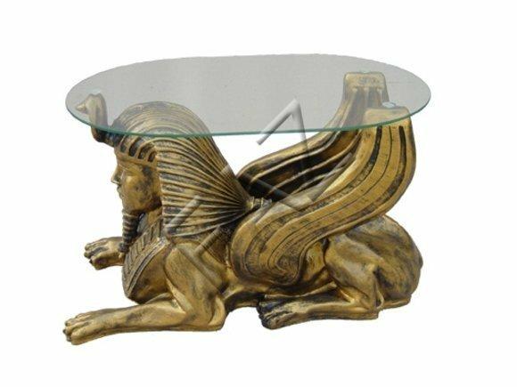 Ägypten Glastisch Couch Neu Beistell Glas Tische Pharao Sphinx Oval Tisch