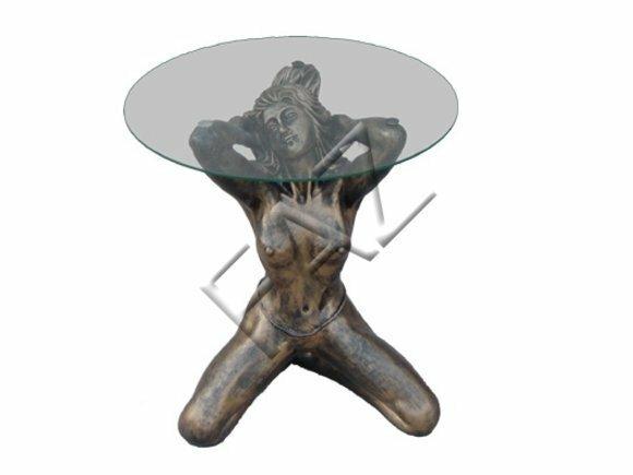 Design Tisch Frau mit Glas Figur Statue Skulptur Figuren Skulpturen Deko