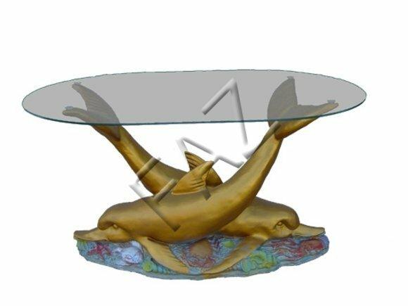 Glastisch Tische Tisch Statue Figur Tisch Beistell Sofa Wohnzimmer Fische