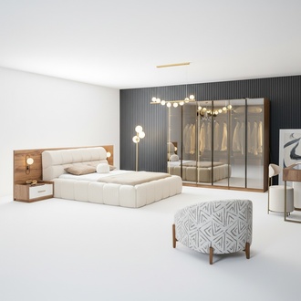Braun Schlafzimmerset Doppelbett Kleiderschrank Nachttische Holz Möbel 4tlg