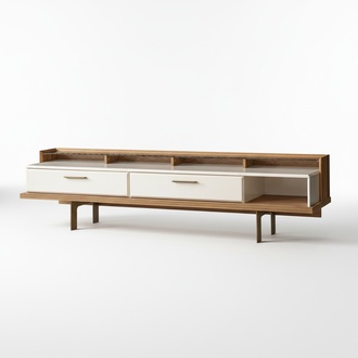 Braun-Weißes Lowboard Wohnzimmer Sideboard Edle TV Kommode Holz Möbel