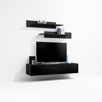 Wohnwand TV Ständer Wandregale Schwarz Lowboard Wohnzimmermöbel